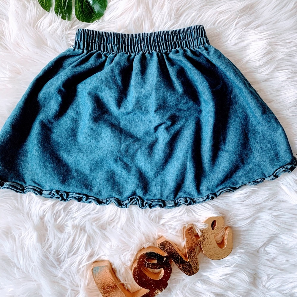 Short Denim Skirt Elastic Waist Ruffle Hem 6/6X
